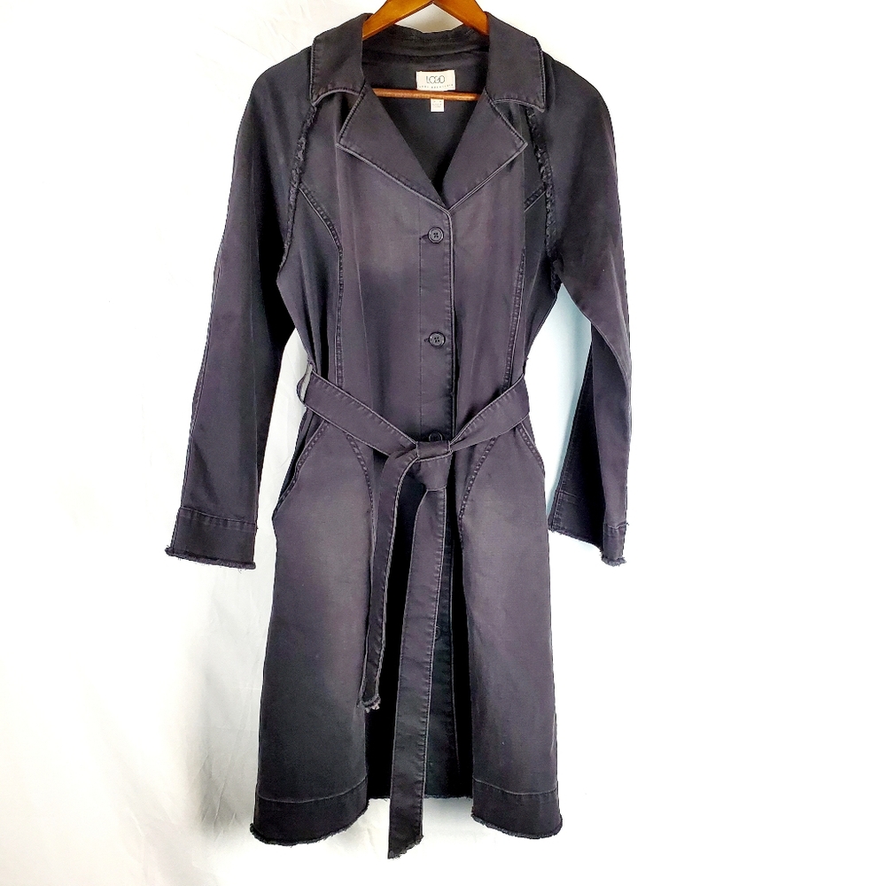 LOGO Lori Goldstein Denim‎ Belted Trenchcoat In Washed Black